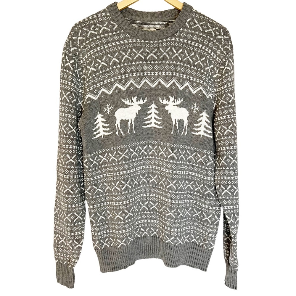 NWT St. John’s Bay Reindeer Christmas Sweater Heather Grey & White SM & XXL